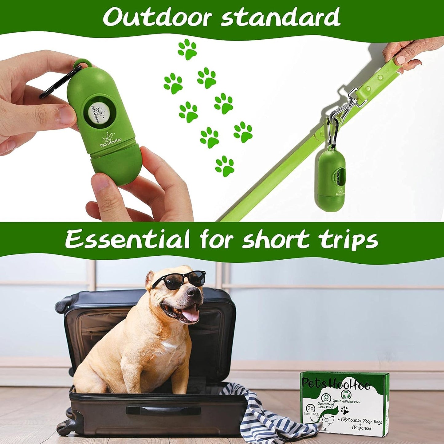 Compostable Dog Poop Bags - Biodegradable Waste Bag, 100% Leak Proof, Long Lasting Litter Bags - 9 X 13 Inches (135 Counts with Dispenser)