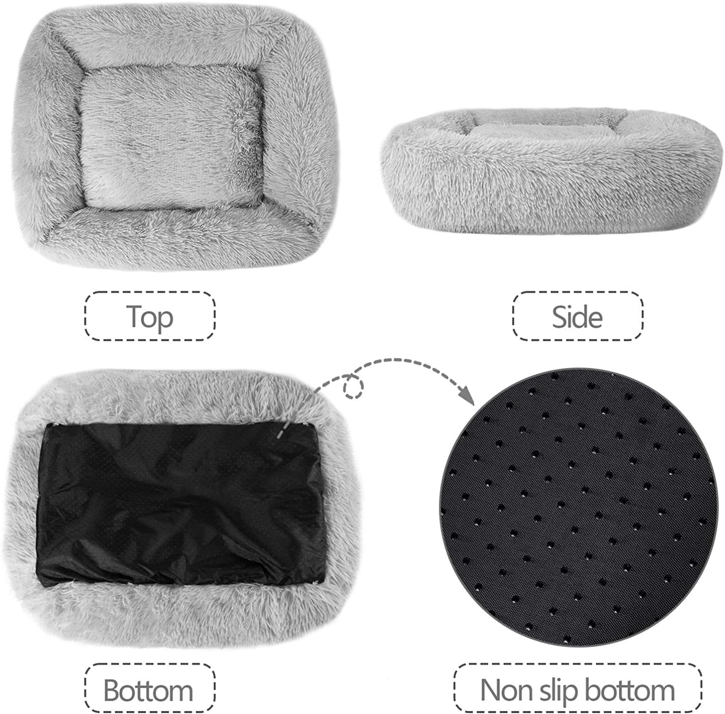 Cat Bed for Indoor Cats,Dog Beds for Small Dogs,  Small Dog Bed, Soft Long Plush Cushion Washable Pet Bed ,Self-Warming Square Cat Bed Anti-Slip Bottom Cushion (22 X 18 X 8 Inch, Gray)