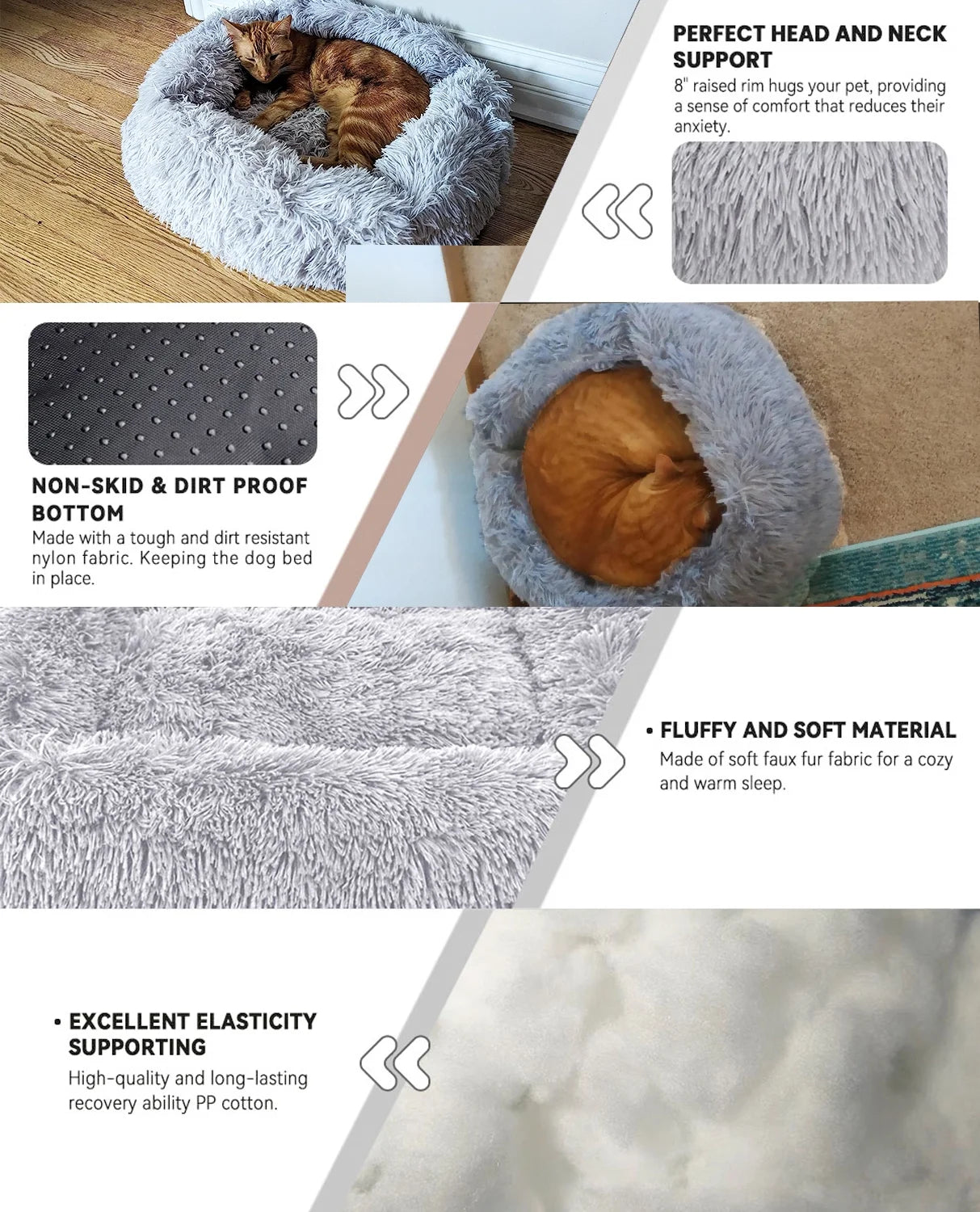 Cat Bed for Indoor Cats,Dog Beds for Small Dogs,  Small Dog Bed, Soft Long Plush Cushion Washable Pet Bed ,Self-Warming Square Cat Bed Anti-Slip Bottom Cushion (22 X 18 X 8 Inch, Gray)