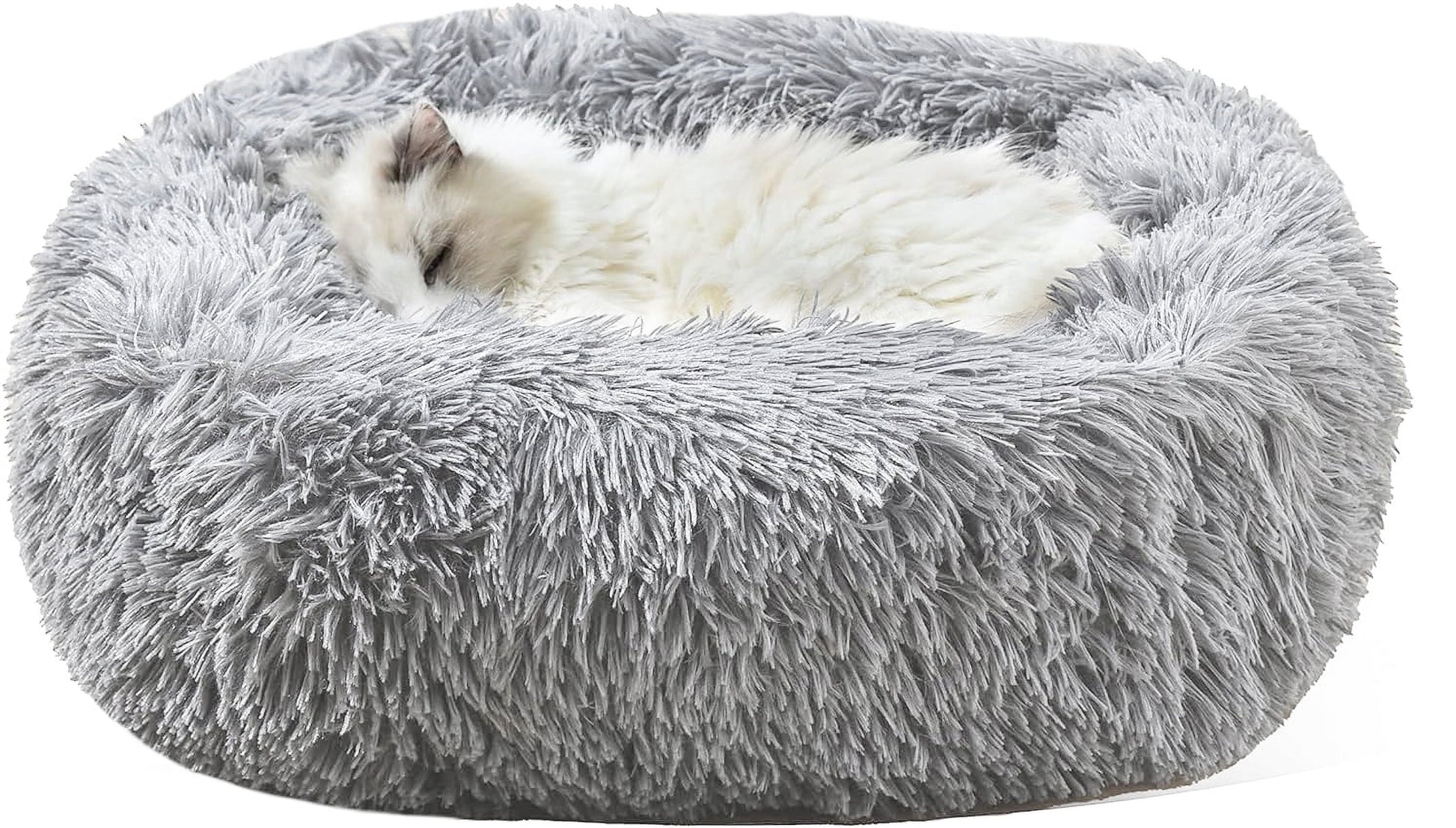 Cat Bed for Indoor Cats,Dog Beds for Small Dogs,  Small Dog Bed, Soft Long Plush Cushion Washable Pet Bed ,Self-Warming Square Cat Bed Anti-Slip Bottom Cushion (22 X 18 X 8 Inch, Gray)