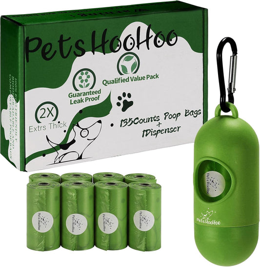 Compostable Dog Poop Bags - Biodegradable Waste Bag, 100% Leak Proof, Long Lasting Litter Bags - 9 X 13 Inches (135 Counts with Dispenser)