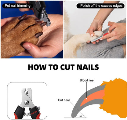 Dog Nail Clippers, Professional Pet Nail Clipper & Trimmers with Safety Guard to Avoid over Cutting, Grooming Razor with Nail File for Medium and Large Dog and Cat, Red