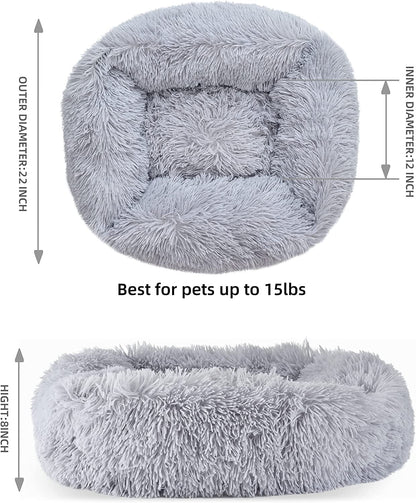 Cat Bed for Indoor Cats,Dog Beds for Small Dogs,  Small Dog Bed, Soft Long Plush Cushion Washable Pet Bed ,Self-Warming Square Cat Bed Anti-Slip Bottom Cushion (22 X 18 X 8 Inch, Gray)